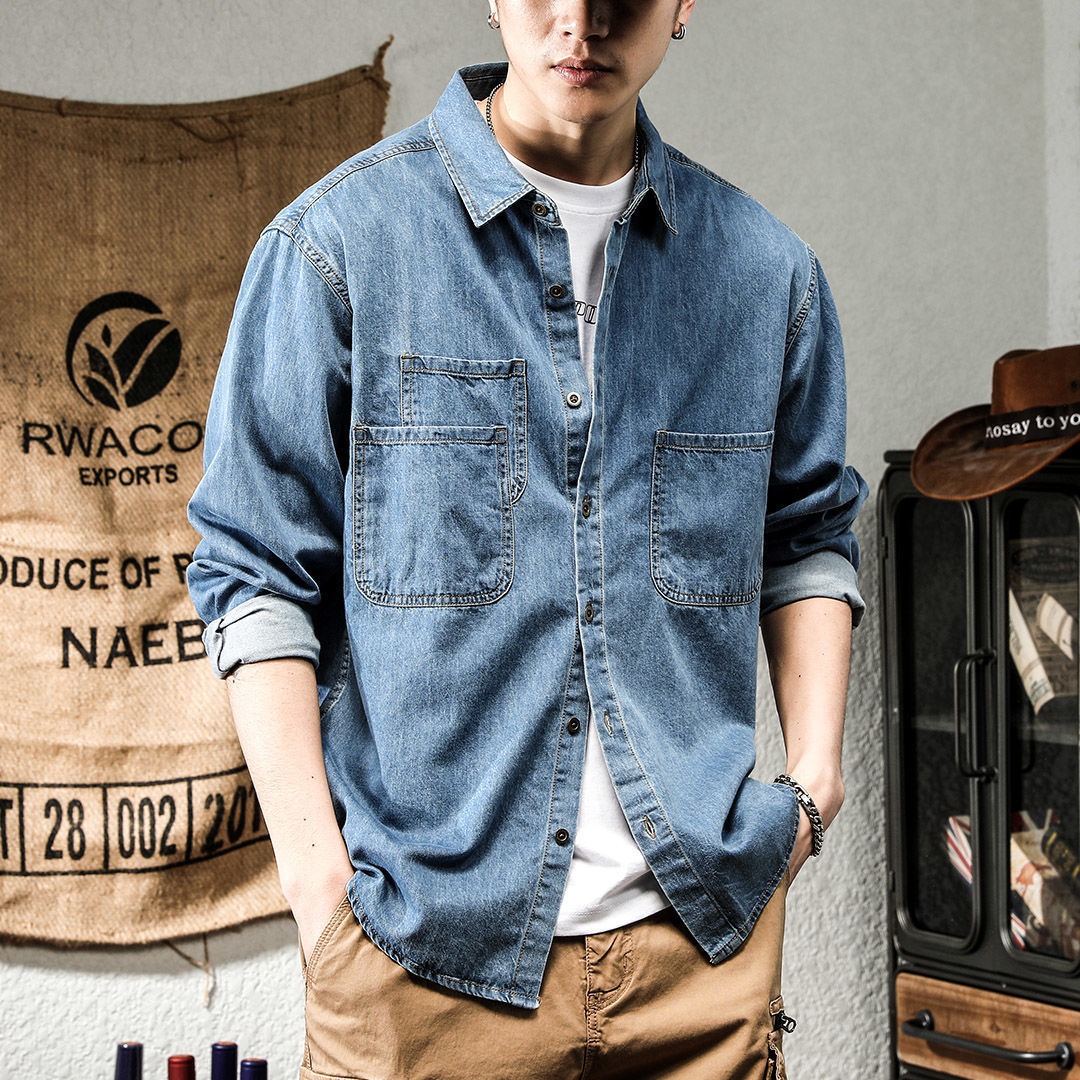Winter Clothing Pk - Frühling Ruffian Handsome Denim Tooling Langarm-Shirt